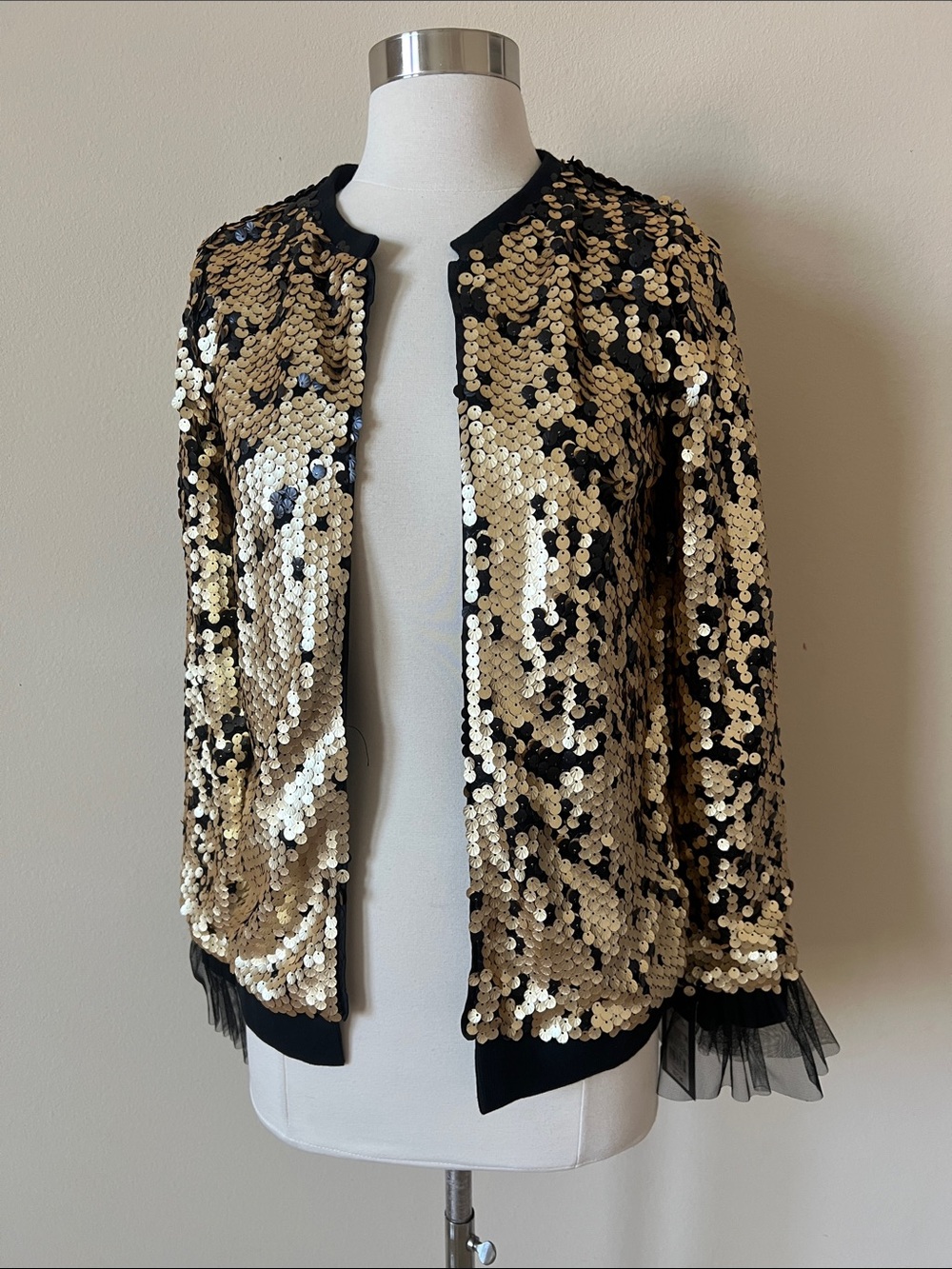 art class Gold and Black Sequin Bomber Jacket